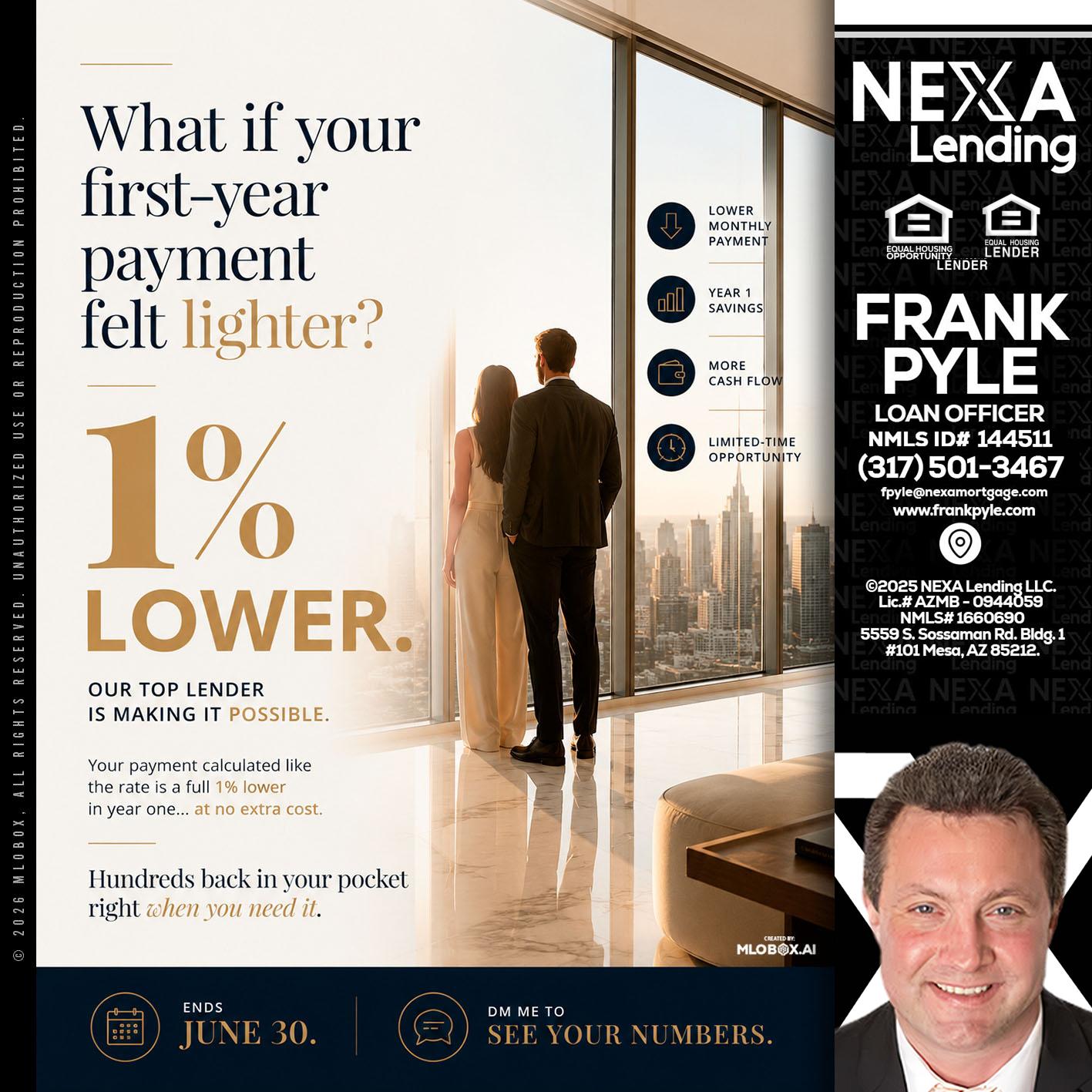 1% lower - Frank Pyle -Loan Originator
