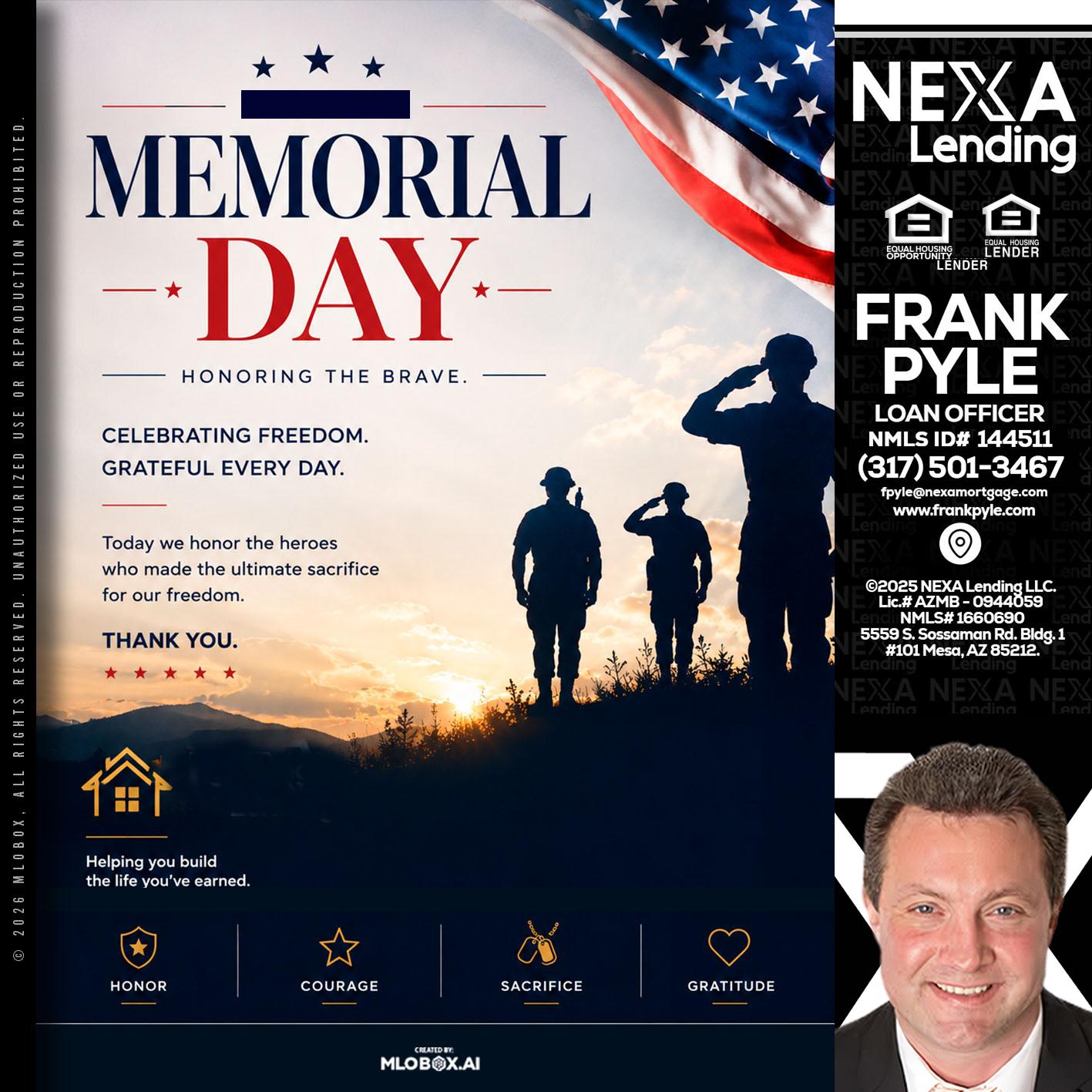 MEMORIAL DAY - Frank Pyle -Loan Originator